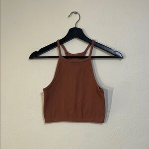 Sugar Brown Ribbed Halter Crop Top